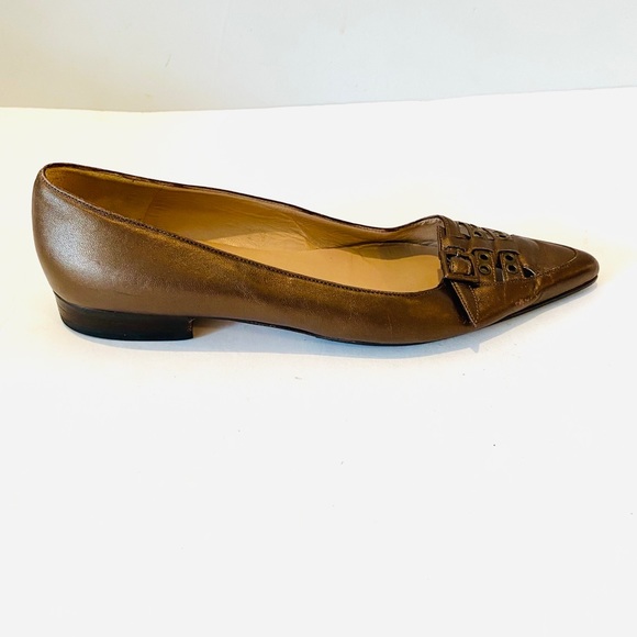 Manolo Blahnik Golden Brown Pointed Toe Flats - Picture 3 of 8